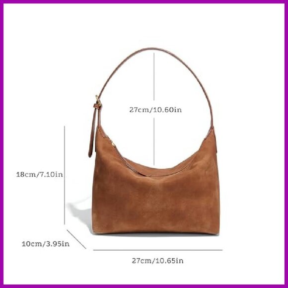 Faux Suede Hobo Bag Medium Size Slouchy Shoulder Purse Vintage Style - Picture 5 of 6